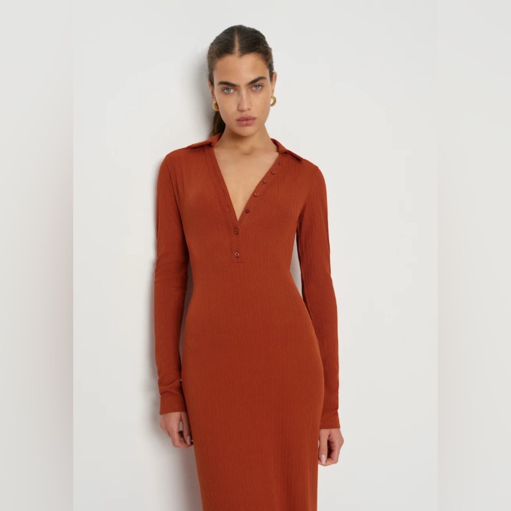 NEW Reformation Aubrey Knit Collared Rib Knit Dress Size M Desert